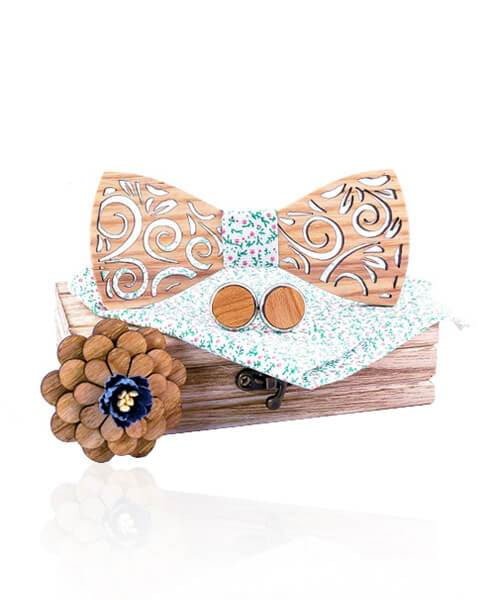 COFFRET NOEUD PAPILLON BOIS Neptua fleuri - Bois Eden